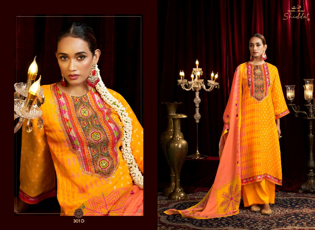 SHIDDAT BELL ROSE 301 WHOLESALE VISCOSE ORGANZA FESTIVE LOOK UNSTITCH SALWAR SUITS FOR EXPORT