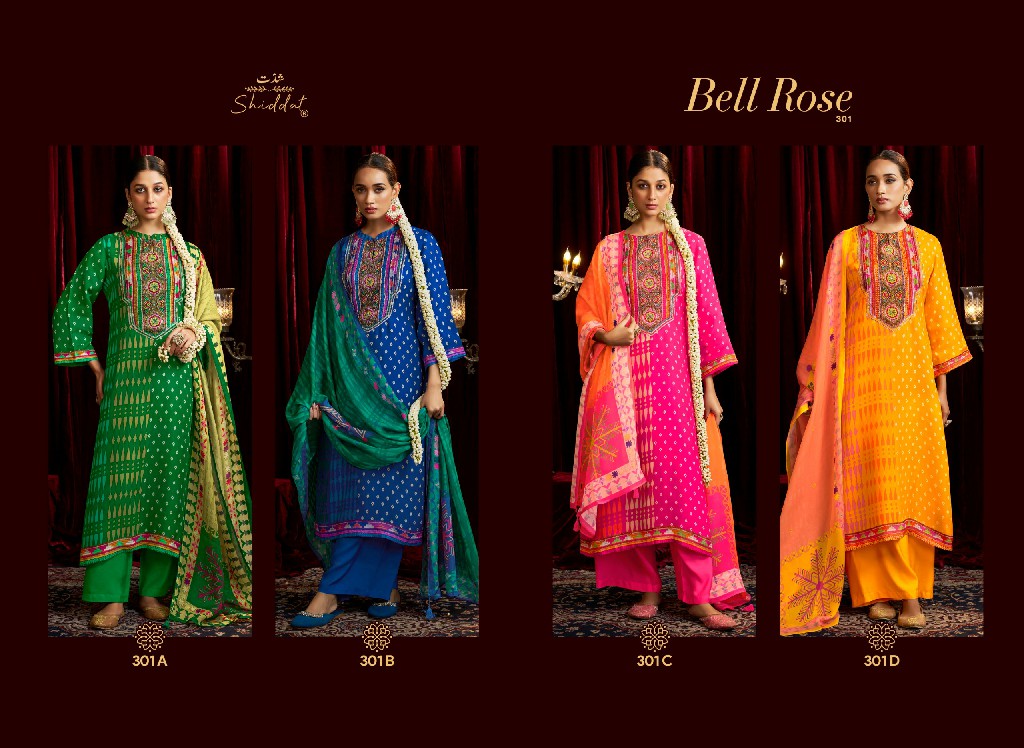 SHIDDAT BELL ROSE 301 WHOLESALE VISCOSE ORGANZA FESTIVE LOOK UNSTITCH SALWAR SUITS FOR EXPORT