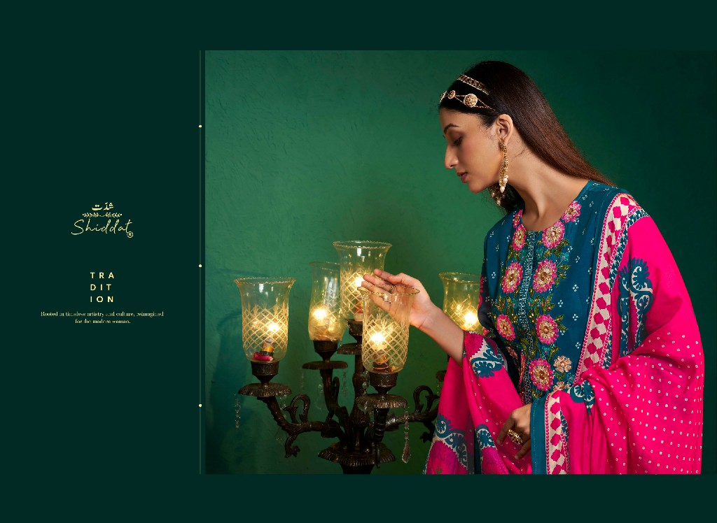 SHIDDAT ENZO 101 WHOLESALE VISCOSE MUSLIN WITH WORK UNSTITCH SALWAR SUITS EXPORTER