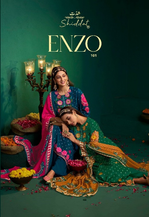 SHIDDAT ENZO 101 WHOLESALE VISCOSE MUSLIN WITH WORK UNSTITCH SALWAR SUITS EXPORTER