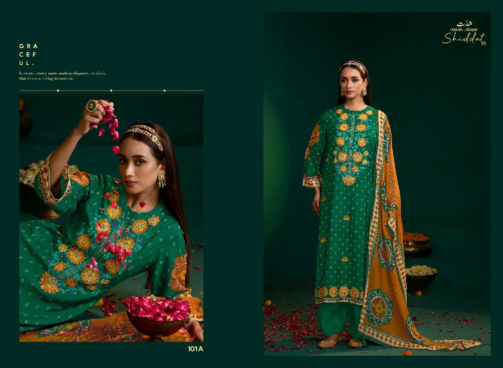 SHIDDAT ENZO 101 WHOLESALE VISCOSE MUSLIN WITH WORK UNSTITCH SALWAR SUITS EXPORTER