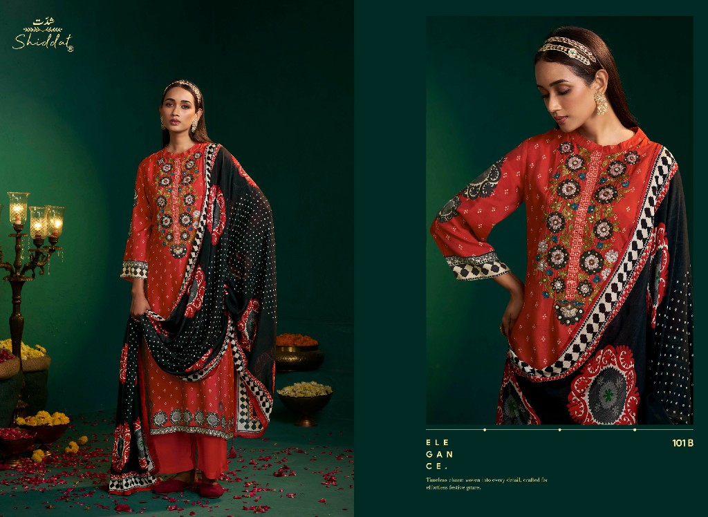SHIDDAT ENZO 101 WHOLESALE VISCOSE MUSLIN WITH WORK UNSTITCH SALWAR SUITS EXPORTER