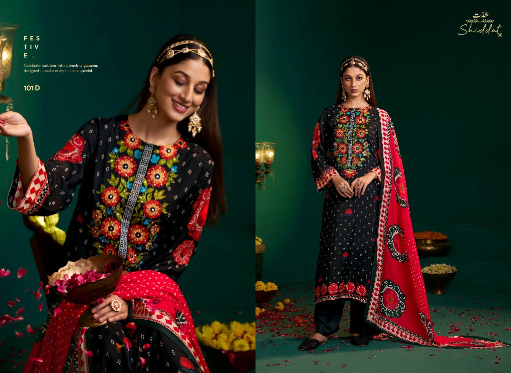 SHIDDAT ENZO 101 WHOLESALE VISCOSE MUSLIN WITH WORK UNSTITCH SALWAR SUITS EXPORTER