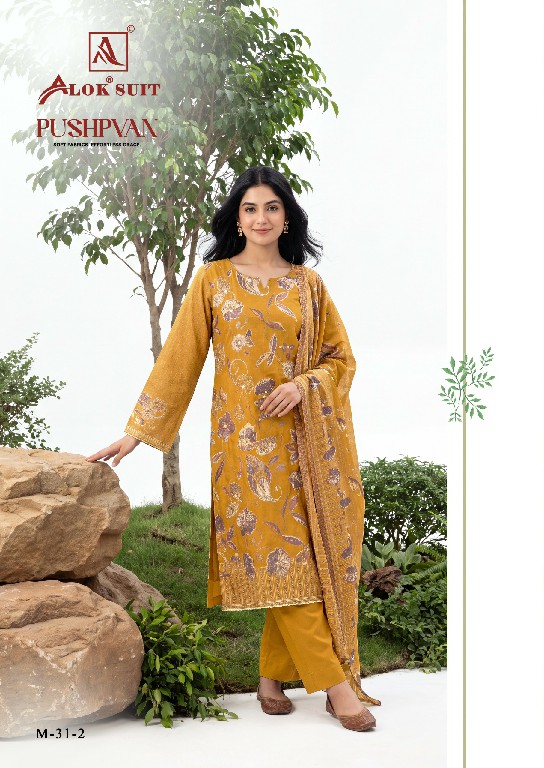 ALOK SUIT PUSHPVAN WHOLESALE PURE MUDAAL WITH ELEGANT HAND WORK UNSTITCH SALWAR SUITS FOR EXPORT