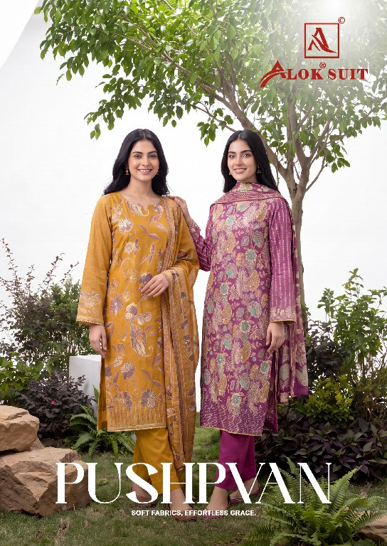ALOK SUIT PUSHPVAN WHOLESALE PURE MUDAAL WITH ELEGANT HAND WORK UNSTITCH SALWAR SUITS FOR EXPORT