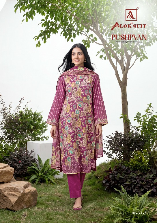 ALOK SUIT PUSHPVAN WHOLESALE PURE MUDAAL WITH ELEGANT HAND WORK UNSTITCH SALWAR SUITS FOR EXPORT