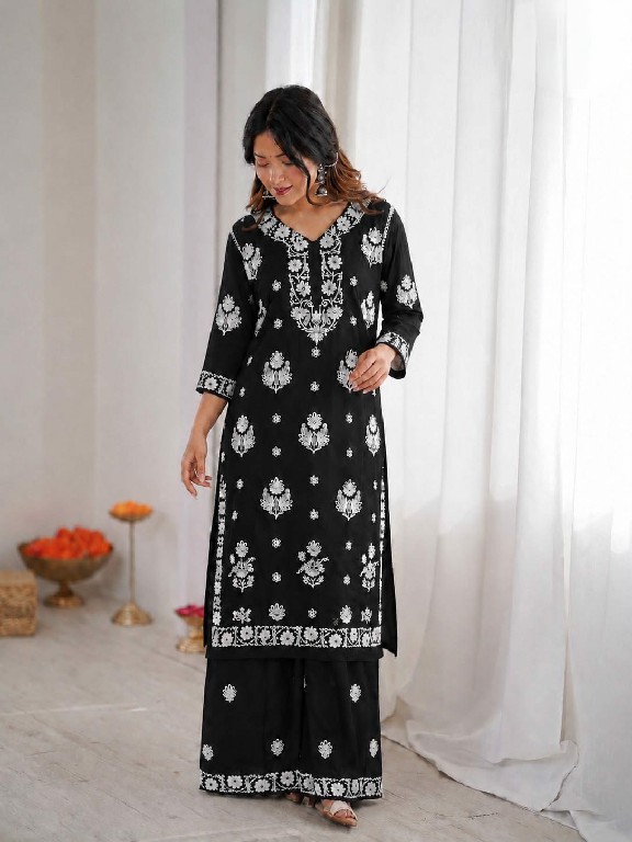 TEXTILEDEAL LAUNCH READYMADE HEAVY RAYON TRENDING CHIKANKARI WORK KURTI WITH PLAZZO FOR EXPORT