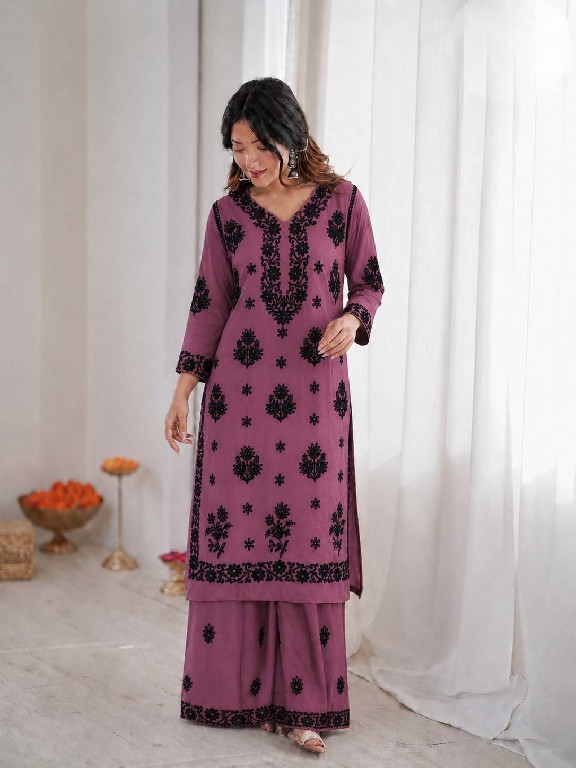 TEXTILEDEAL LAUNCH READYMADE HEAVY RAYON TRENDING CHIKANKARI WORK KURTI WITH PLAZZO FOR EXPORT