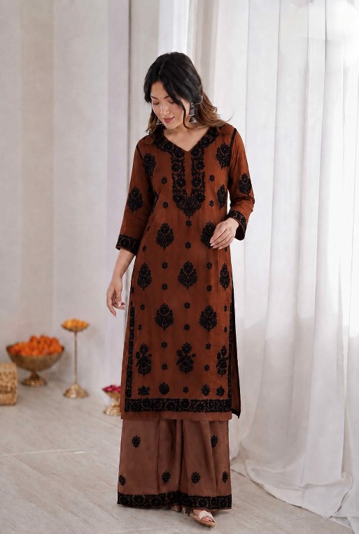 TEXTILEDEAL LAUNCH READYMADE HEAVY RAYON TRENDING CHIKANKARI WORK KURTI WITH PLAZZO FOR EXPORT
