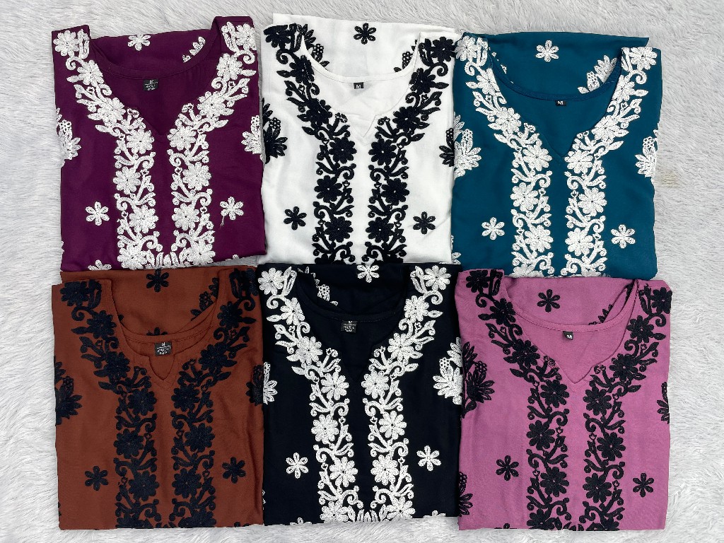 TEXTILEDEAL LAUNCH READYMADE HEAVY RAYON TRENDING CHIKANKARI WORK KURTI WITH PLAZZO FOR EXPORT