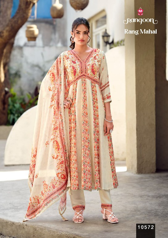 RANGOON RANG MAHAL WHOLESALE READYMADE PURE MUSLIN ANARKALI STYLE FESTIVE LOOK 3 PCS SUITS EXPORTER
