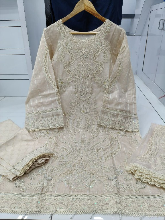 AFFAN CREATION D.NO R-65 WHOLESALE REDYMADE FANCY ORGANZA DELICATE WORK 3 PCS SUITS FOR EXPORT