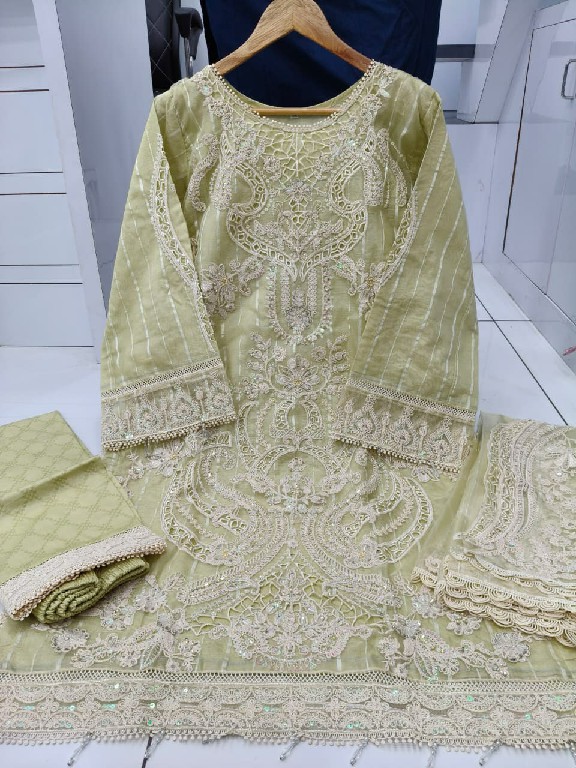 AFFAN CREATION D.NO R-65 WHOLESALE REDYMADE FANCY ORGANZA DELICATE WORK 3 PCS SUITS FOR EXPORT