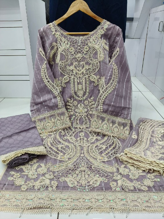 AFFAN CREATION D.NO R-65 WHOLESALE REDYMADE FANCY ORGANZA DELICATE WORK 3 PCS SUITS FOR EXPORT