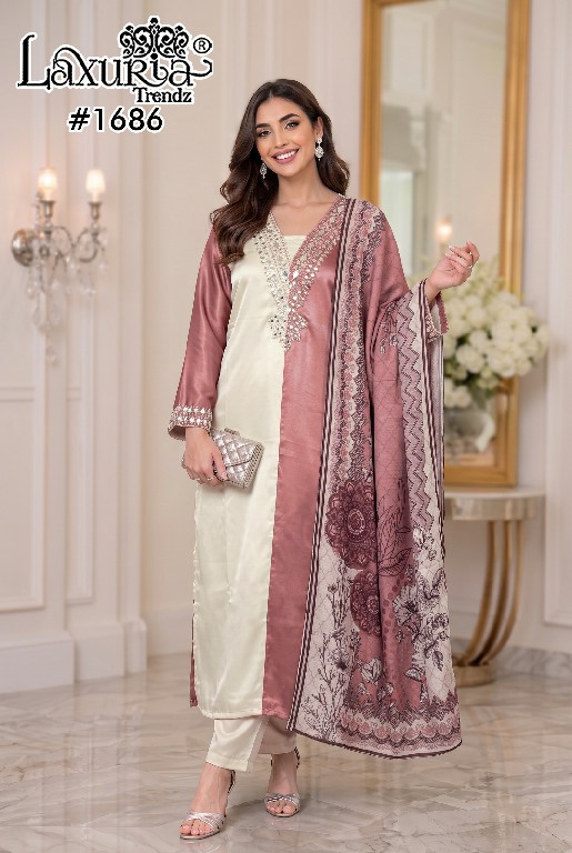 LAXURIA TRENDZ D.NO 1686 WHOLESALE READYMADE SATIN DESIGNER WEAR 3 PCS SUITS FOR WOMEN ONLINE