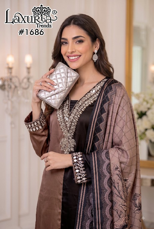 LAXURIA TRENDZ D.NO 1686 WHOLESALE READYMADE SATIN DESIGNER WEAR 3 PCS SUITS FOR WOMEN ONLINE