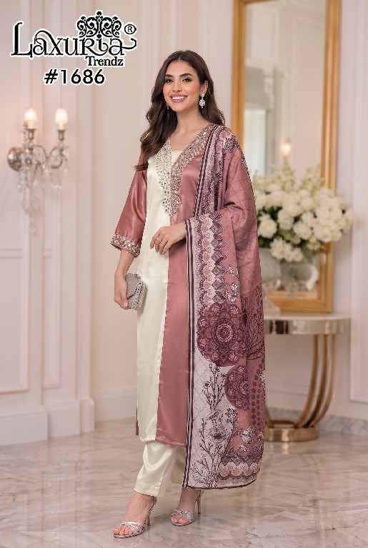 LAXURIA TRENDZ D.NO 1686 WHOLESALE READYMADE SATIN DESIGNER WEAR 3 PCS SUITS FOR WOMEN ONLINE