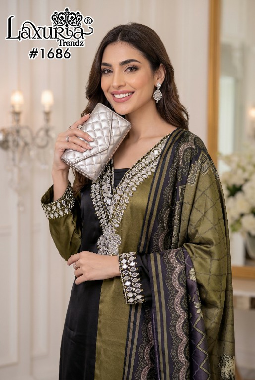 LAXURIA TRENDZ D.NO 1686 WHOLESALE READYMADE SATIN DESIGNER WEAR 3 PCS SUITS FOR WOMEN ONLINE