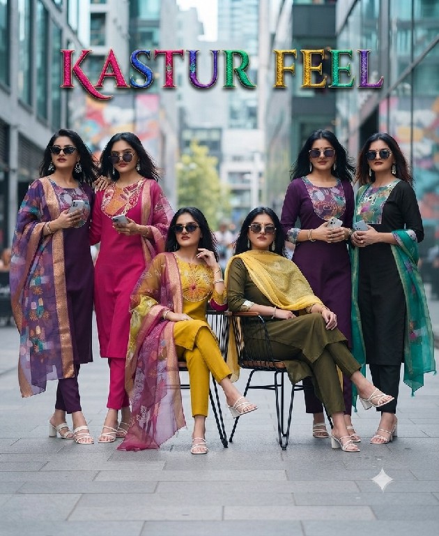 TEXTILEDEAL KASTUR FEEL WHOLESALE READYMADE VERTICAN SILK FANCY HAND WORK 3 PCS SUITS EXPORTER