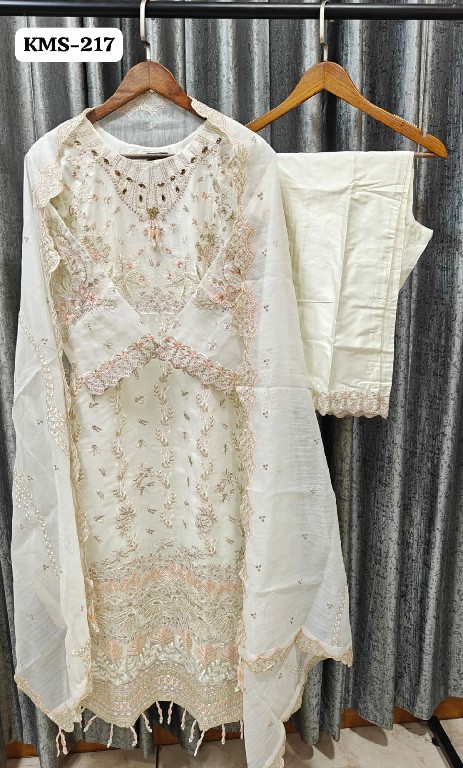 TEXTILEDEAL D.NO KMS-217 WHOLESALE COTTON SILK WITH WORK BEAUTIFUL PAKISTANI 3 PCS SUITS FOR EXPORT