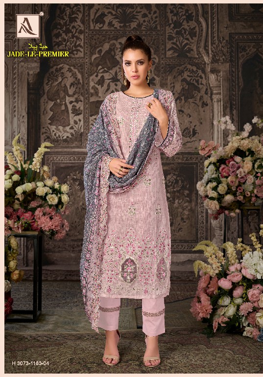 ALOK SUIT JADE LE PREMIER WHOLESALE PURE CAMBRIC WITH FANCY WORK UNSTITCH SALWAR SUITS EXPORTER