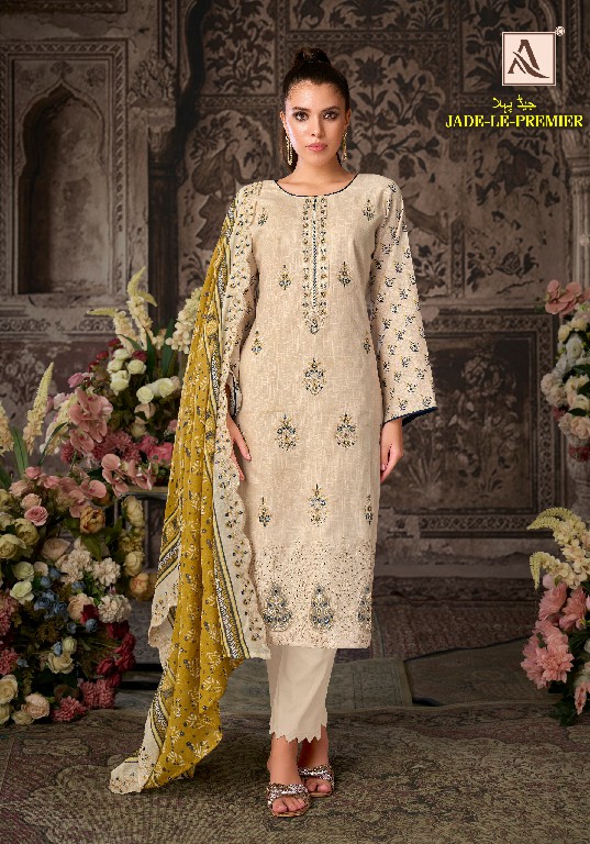 ALOK SUIT JADE LE PREMIER WHOLESALE PURE CAMBRIC WITH FANCY WORK UNSTITCH SALWAR SUITS EXPORTER