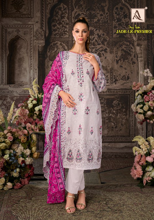 ALOK SUIT JADE LE PREMIER WHOLESALE PURE CAMBRIC WITH FANCY WORK UNSTITCH SALWAR SUITS EXPORTER