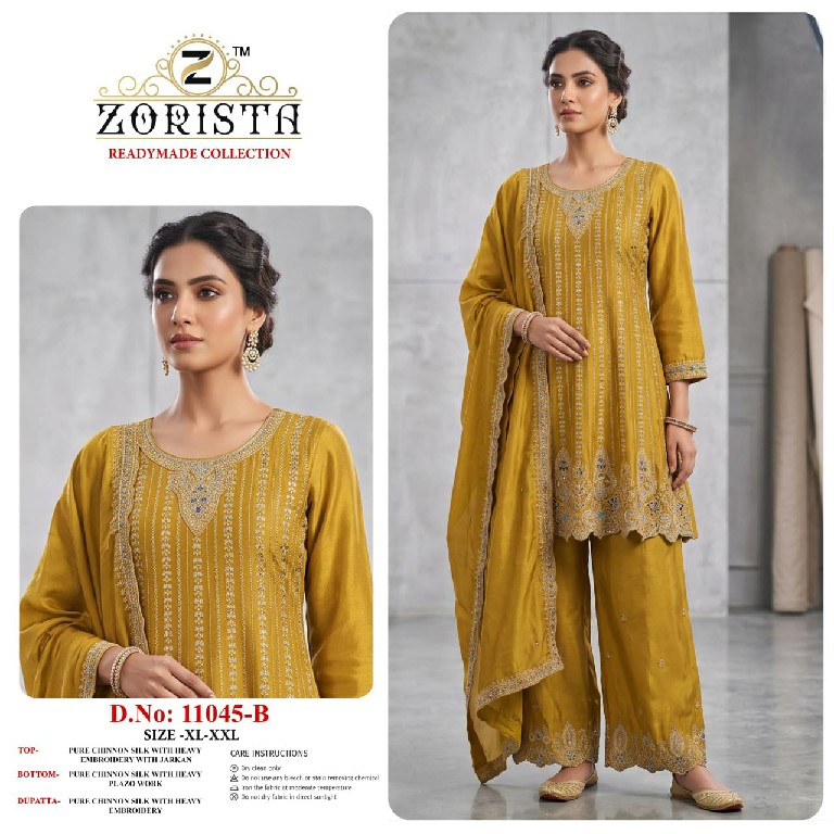 ZORISTA D.NO 11045 WHOLESALE READYMADE CHINON SILK PAKISTANI FUNCTION WEAR 3 PCS SUITS EXPORTER