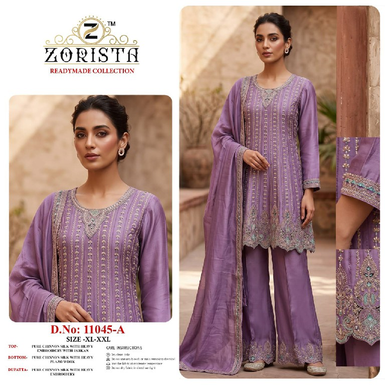 ZORISTA D.NO 11045 WHOLESALE READYMADE CHINON SILK PAKISTANI FUNCTION WEAR 3 PCS SUITS EXPORTER