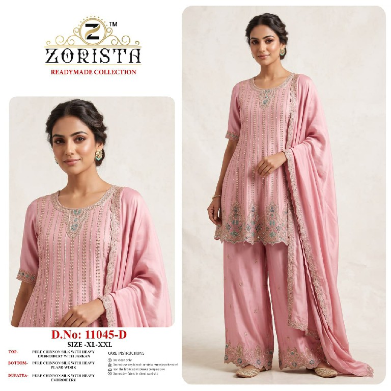 ZORISTA D.NO 11045 WHOLESALE READYMADE CHINON SILK PAKISTANI FUNCTION WEAR 3 PCS SUITS EXPORTER