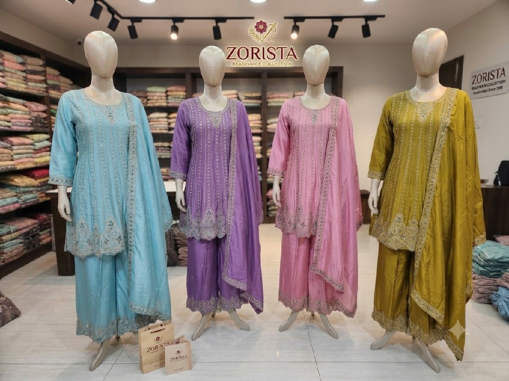 ZORISTA D.NO 11045 WHOLESALE READYMADE CHINON SILK PAKISTANI FUNCTION WEAR 3 PCS SUITS EXPORTER
