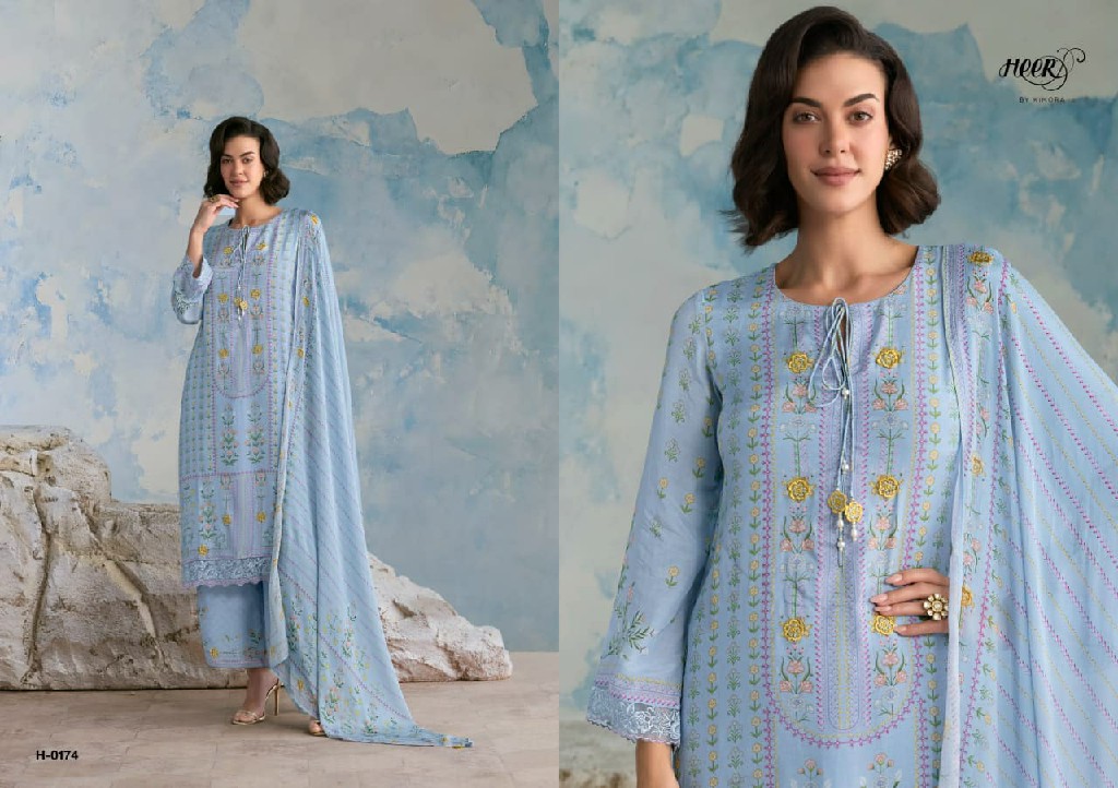 KIMORA HEER TIMELESS WHOLESALE PURE MUSLIN HANDCRAFTED EMBROIDERED UNSTITCH SALWAR SUITS FOR EXPORT
