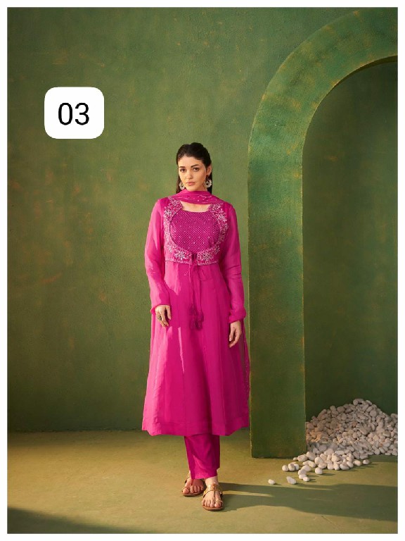 TEXTILEDEAL D.NO E1 TO E4 WHOLESALE READYMADE PURE ORGANZA FESTIVE WEAR 3 PCS SUITS FOR EXPORT