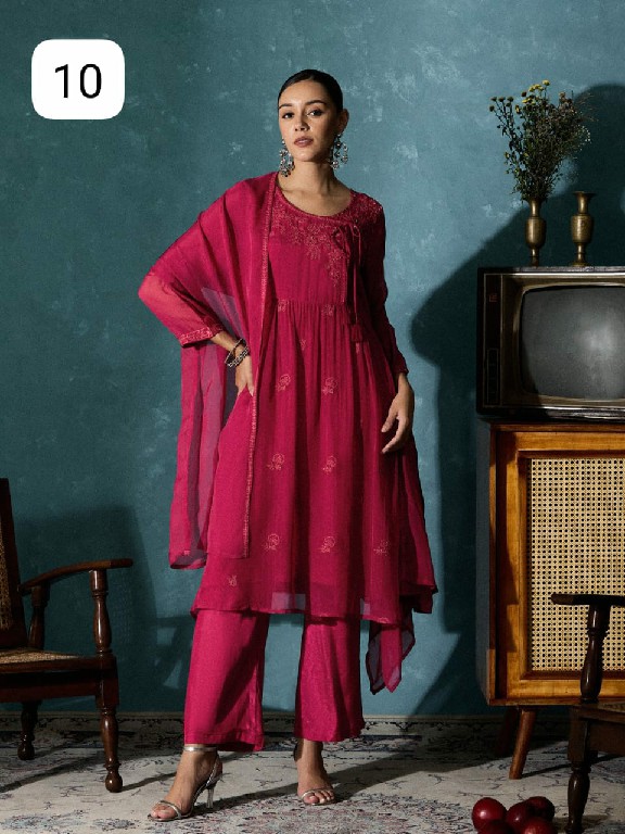 TEXTILEDEAL D.NO E8 TO E10 WHOLESALE READYMADE PURE ORGANZA MODERN STYLISH 3 PCS SUITS EXPORTER