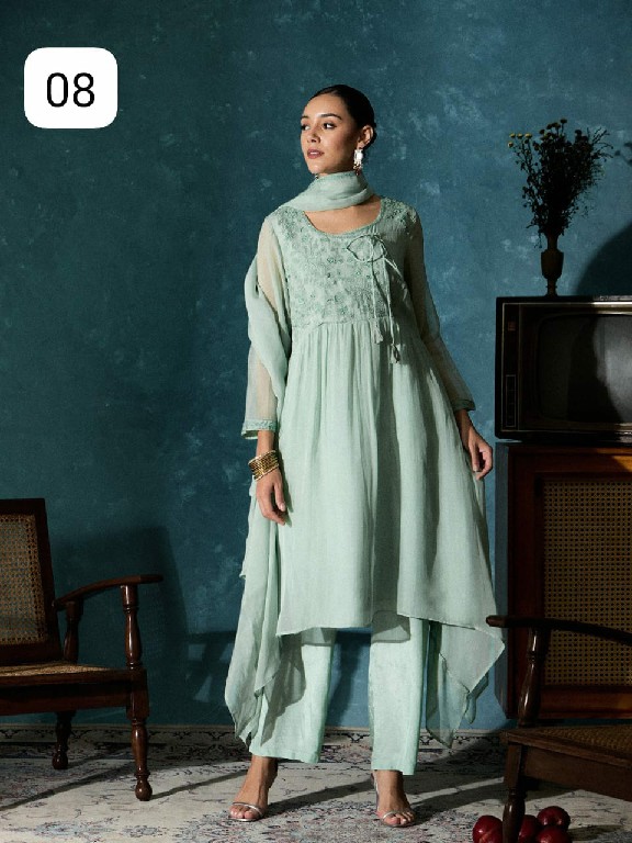 TEXTILEDEAL D.NO E8 TO E10 WHOLESALE READYMADE PURE ORGANZA MODERN STYLISH 3 PCS SUITS EXPORTER