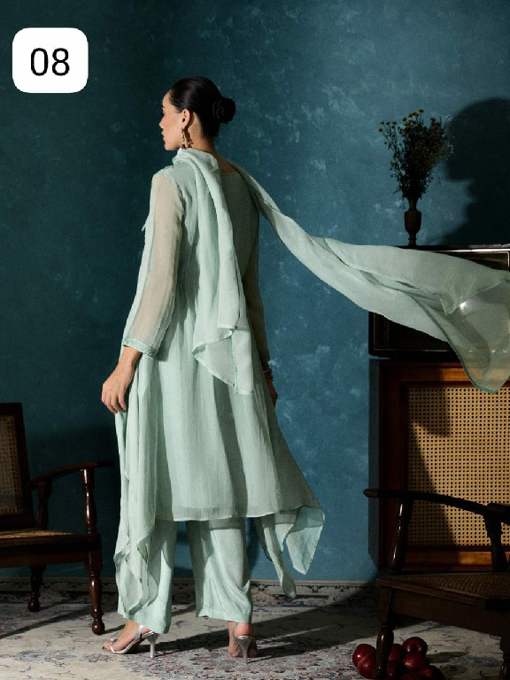 TEXTILEDEAL D.NO E8 TO E10 WHOLESALE READYMADE PURE ORGANZA MODERN STYLISH 3 PCS SUITS EXPORTER