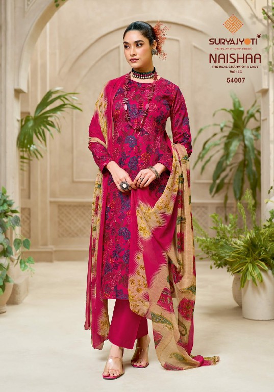 SURYAJYOTI NAISHAA VOL 54 WHOLESALE JAAM SATIN PRINTED CLASSIC UNSTITCH SALWAR SUITS FOR EXPORT
