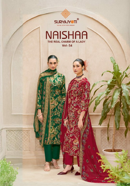 SURYAJYOTI NAISHAA VOL 54 WHOLESALE JAAM SATIN PRINTED CLASSIC UNSTITCH SALWAR SUITS FOR EXPORT