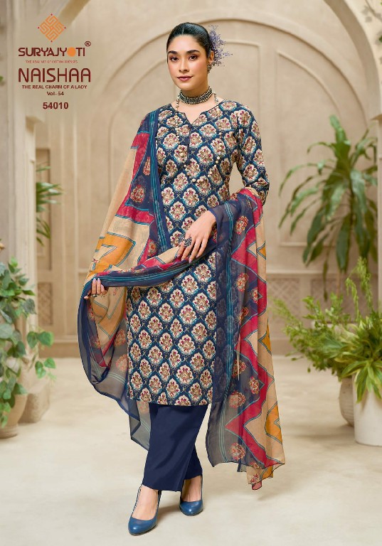 SURYAJYOTI NAISHAA VOL 54 WHOLESALE JAAM SATIN PRINTED CLASSIC UNSTITCH SALWAR SUITS FOR EXPORT