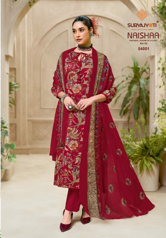 SURYAJYOTI NAISHAA VOL 54 WHOLESALE JAAM SATIN PRINTED CLASSIC UNSTITCH SALWAR SUITS FOR EXPORT