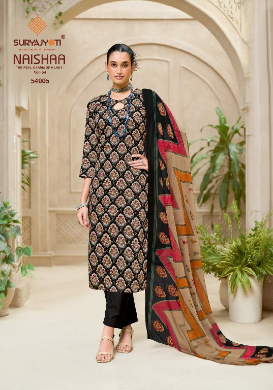 SURYAJYOTI NAISHAA VOL 54 WHOLESALE JAAM SATIN PRINTED CLASSIC UNSTITCH SALWAR SUITS FOR EXPORT
