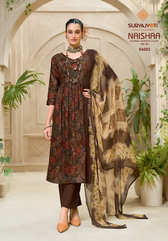 SURYAJYOTI NAISHAA VOL 54 WHOLESALE JAAM SATIN PRINTED CLASSIC UNSTITCH SALWAR SUITS FOR EXPORT