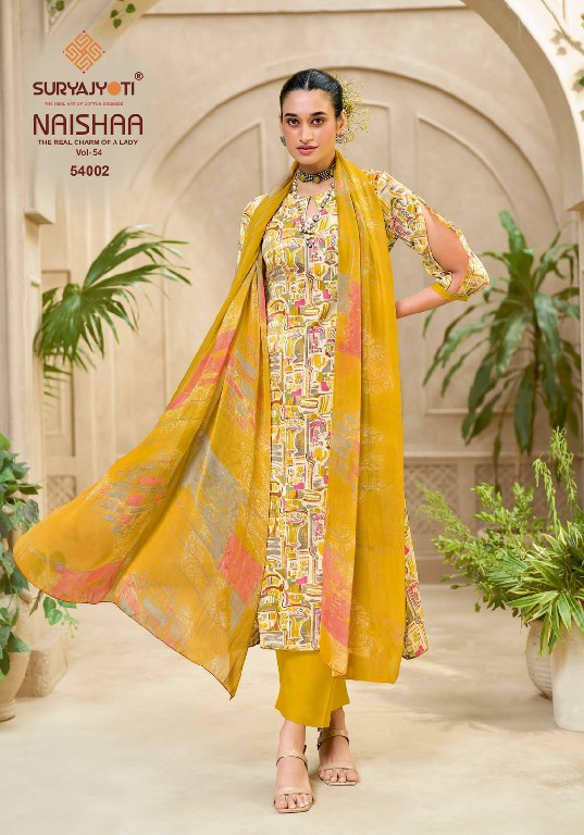 SURYAJYOTI NAISHAA VOL 54 WHOLESALE JAAM SATIN PRINTED CLASSIC UNSTITCH SALWAR SUITS FOR EXPORT