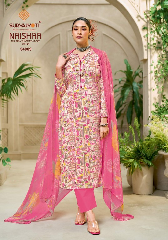 SURYAJYOTI NAISHAA VOL 54 WHOLESALE JAAM SATIN PRINTED CLASSIC UNSTITCH SALWAR SUITS FOR EXPORT