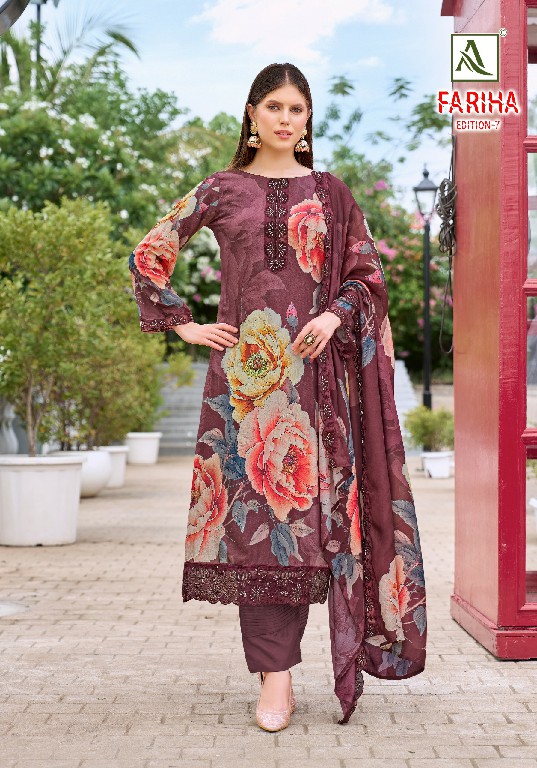 ALOK SUIT FARIHA VOL 7 WHOLESALE PREMIUM MUSLIN DESIGNER UNSTITCH SALWAR SUITS SUPPLIER