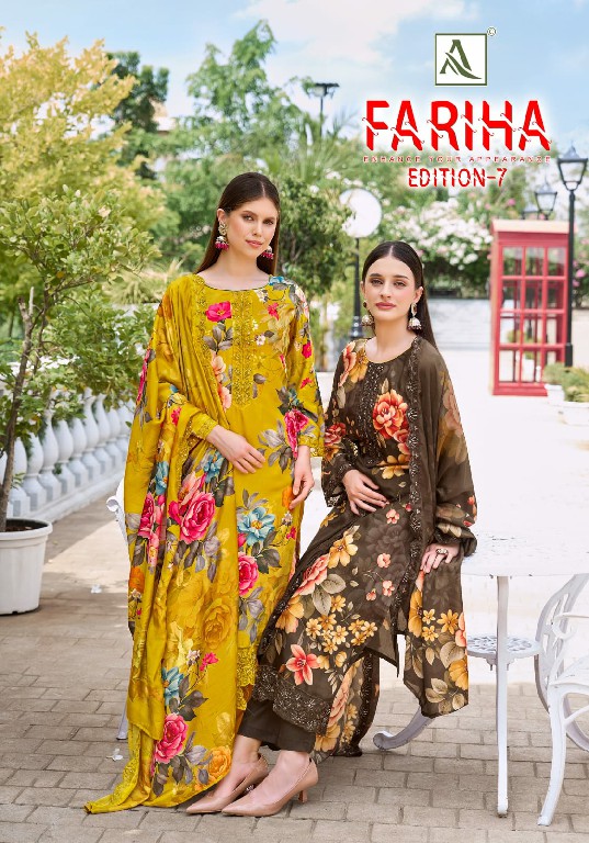 ALOK SUIT FARIHA VOL 7 WHOLESALE PREMIUM MUSLIN DESIGNER UNSTITCH SALWAR SUITS SUPPLIER