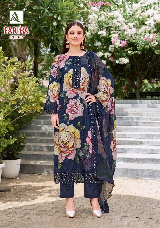 ALOK SUIT FARIHA VOL 7 WHOLESALE PREMIUM MUSLIN DESIGNER UNSTITCH SALWAR SUITS SUPPLIER