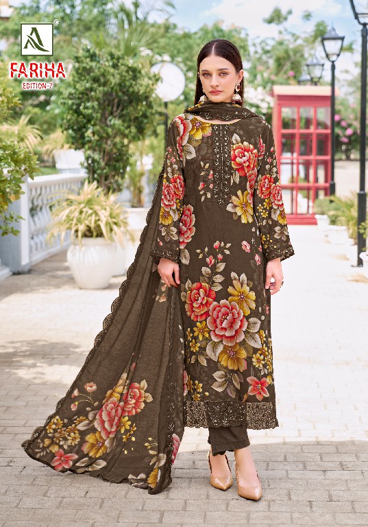 ALOK SUIT FARIHA VOL 7 WHOLESALE PREMIUM MUSLIN DESIGNER UNSTITCH SALWAR SUITS SUPPLIER