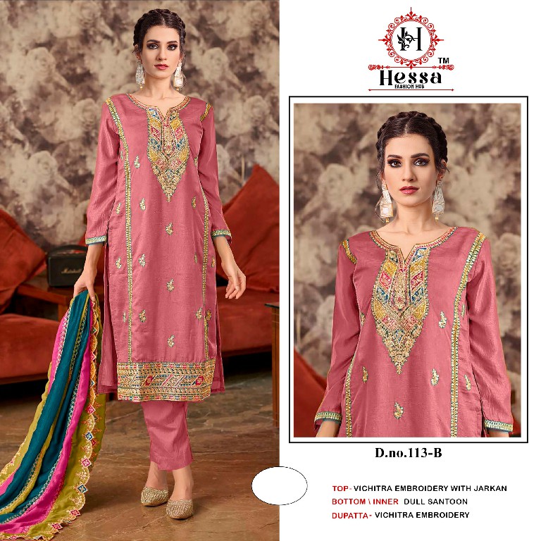HESSA D.NO 113 WHOLESALE CHINON WITH WORK PAKISTANI UNSTITCH SALWAR SUITS EXPORTER