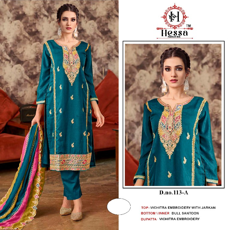 HESSA D.NO 113 WHOLESALE CHINON WITH WORK PAKISTANI UNSTITCH SALWAR SUITS EXPORTER